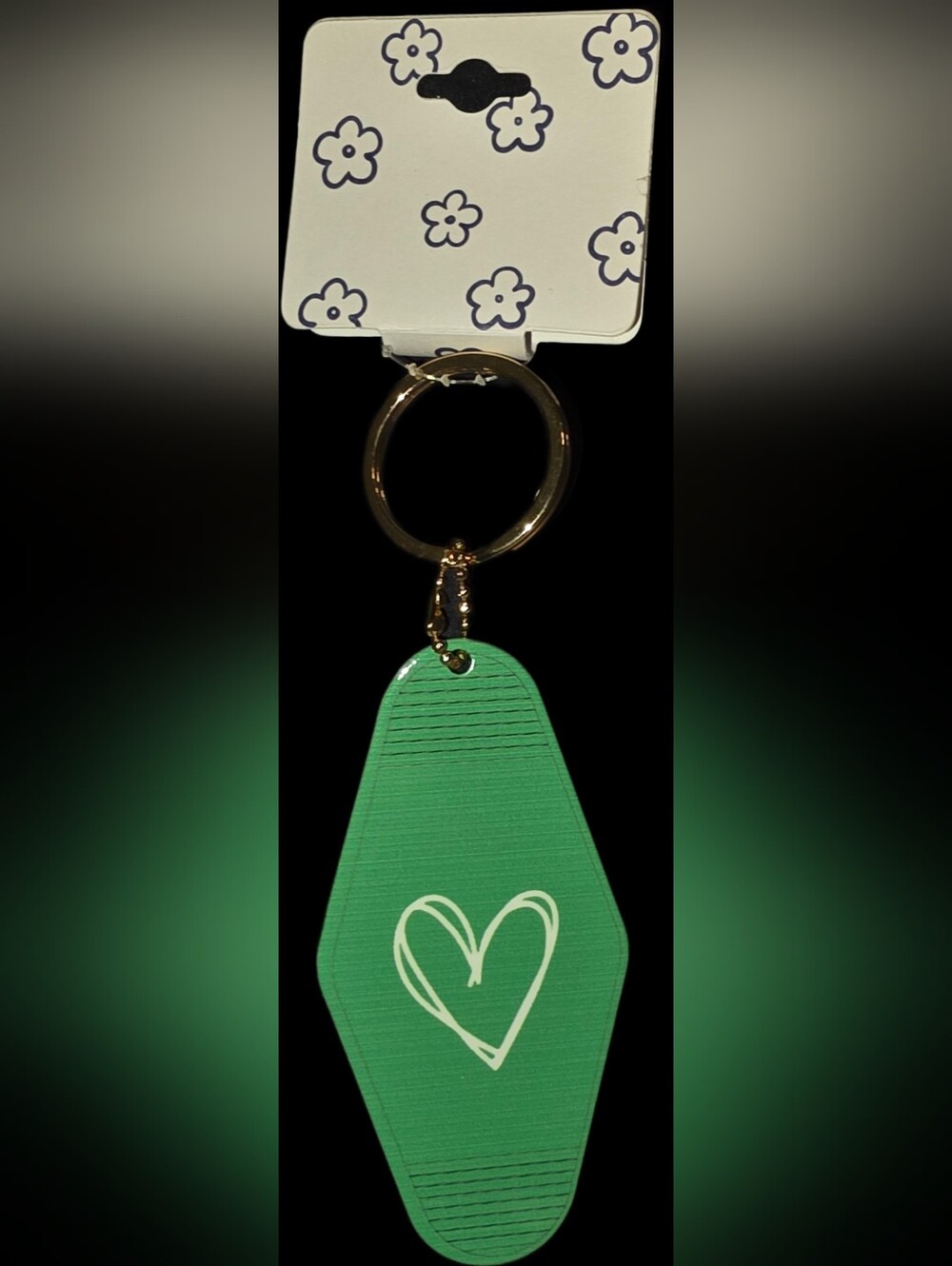 Green w/White Heart Keyring